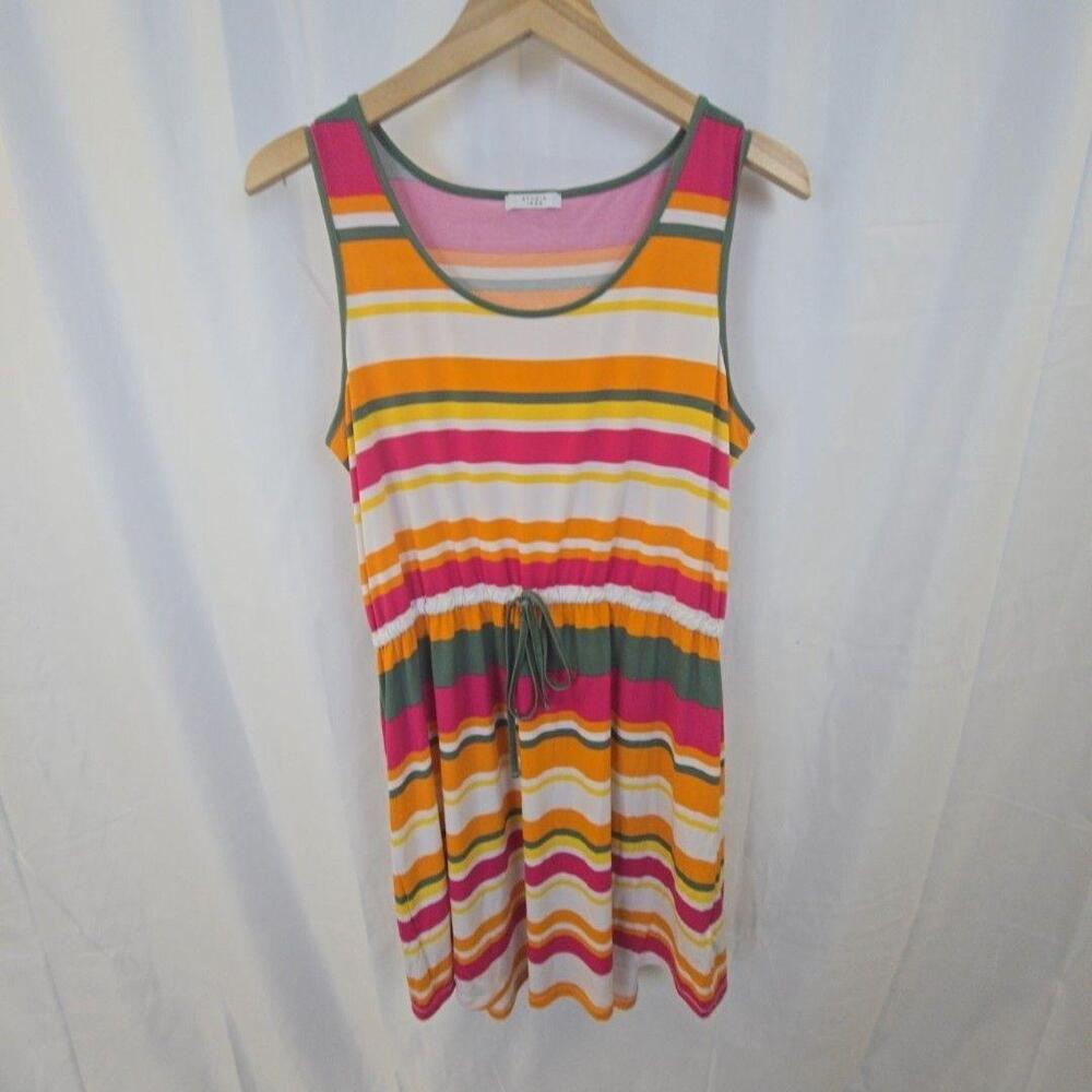Studio 1886 Dress Womens XL Multicolor Stripe Sleeveless Tank Drawstring Waist